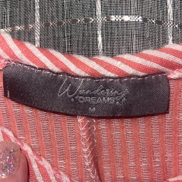 WANDERING DREAMS Red & White Striped Dress with Shoulder Tie Details M NWOT - Picture 6 of 7
